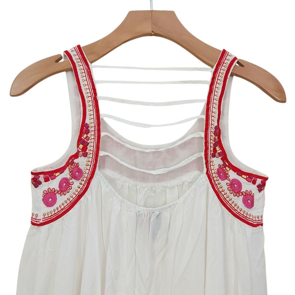 For Cynthia Beachwear Mini Dress Womens XS White Embroidered Bohemian Artsy - Picture 5 of 10